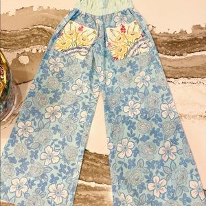 Poor Pitiful Pearl Blue Floral Embroidered Front Pocket Elastic Waist Pants